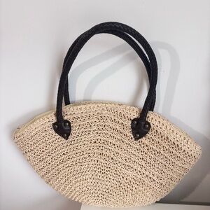 Elegant Tan basket bag with Black Handles